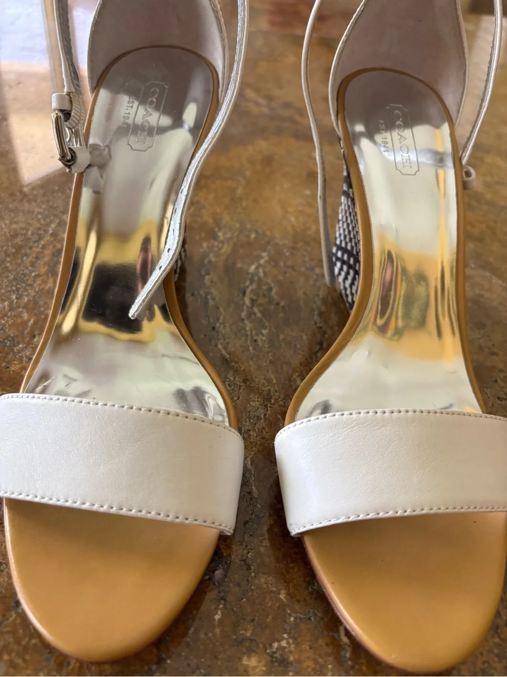 Coach White Leather Open-Toe Ankle Strap Platform Sandals